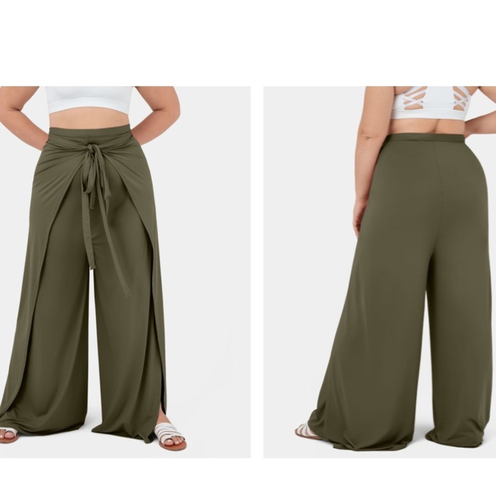 Halara High Waisted Lace Up Split Hem Palazzo Wide Leg Flowy Casual Pants 3X